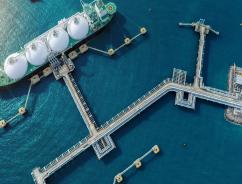 Aerial view of industrial LNG port