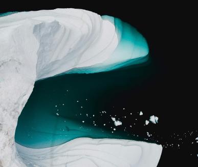 Aerial view of snow covered coastline