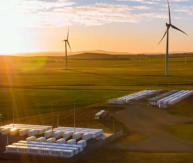 power reserve and windmills sunset