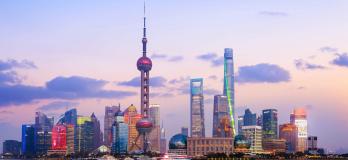 Sunset over Skyline of Shanghai