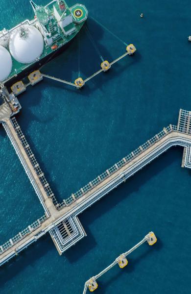 Aerial view of industrial LNG port