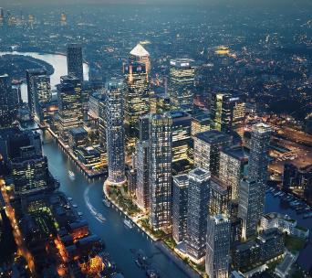 Canary Wharf Night Aerial View