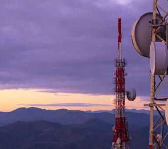 Data tower and purple sky